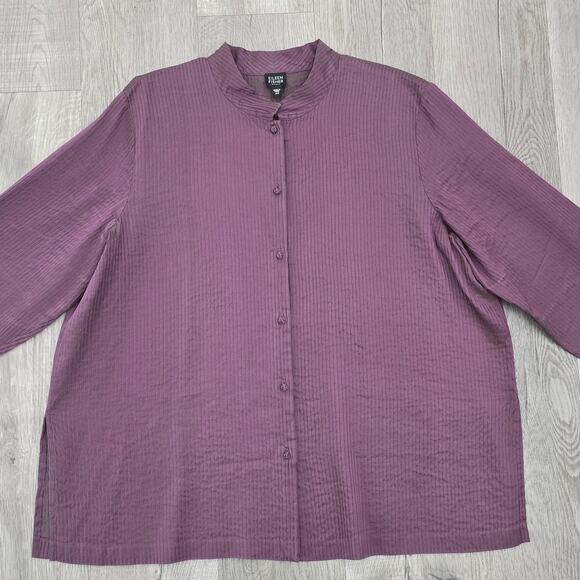 Eileen Fisher Silk Crinkle Mandarin Collar Tunic top Purple 2X Minimalist Artsy - Picture 2 of 11